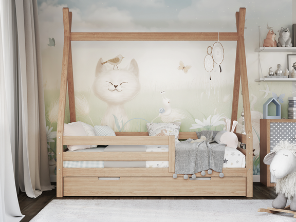 Montessori Kids Twin Bed with Trundle Bed