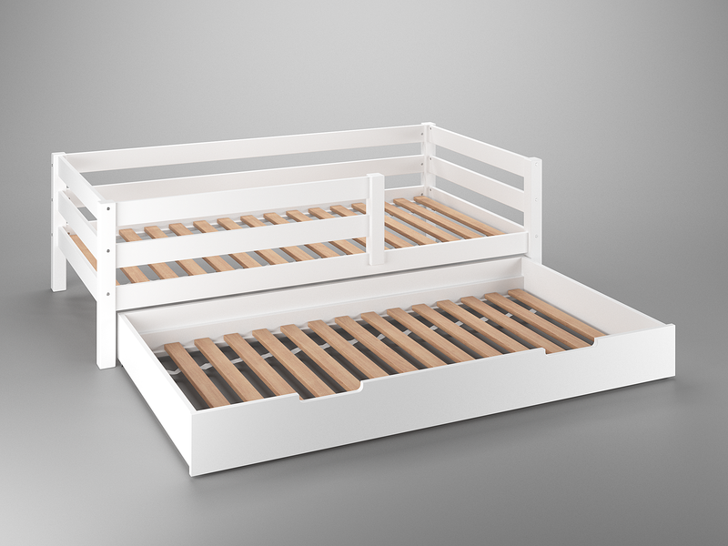 White Twin Size Kids Bed With Trundle Bed 